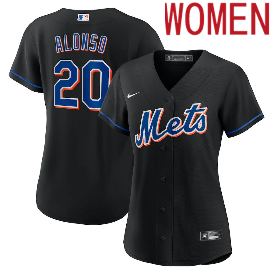 Custom Women New York Mets 20 Pete Alonso Nike Black 2022 Alternate Replica Player MLB Jersey